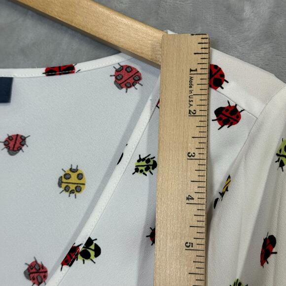 Modcloth Swarming Lady Bug Dress Womens Large White Bell Sleeve Semi Sheer Boho - Picture 9 of 10